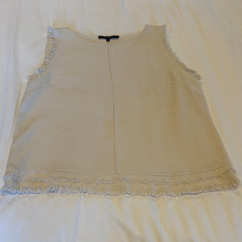 Scoop NYC Beige Fringed Tank Top